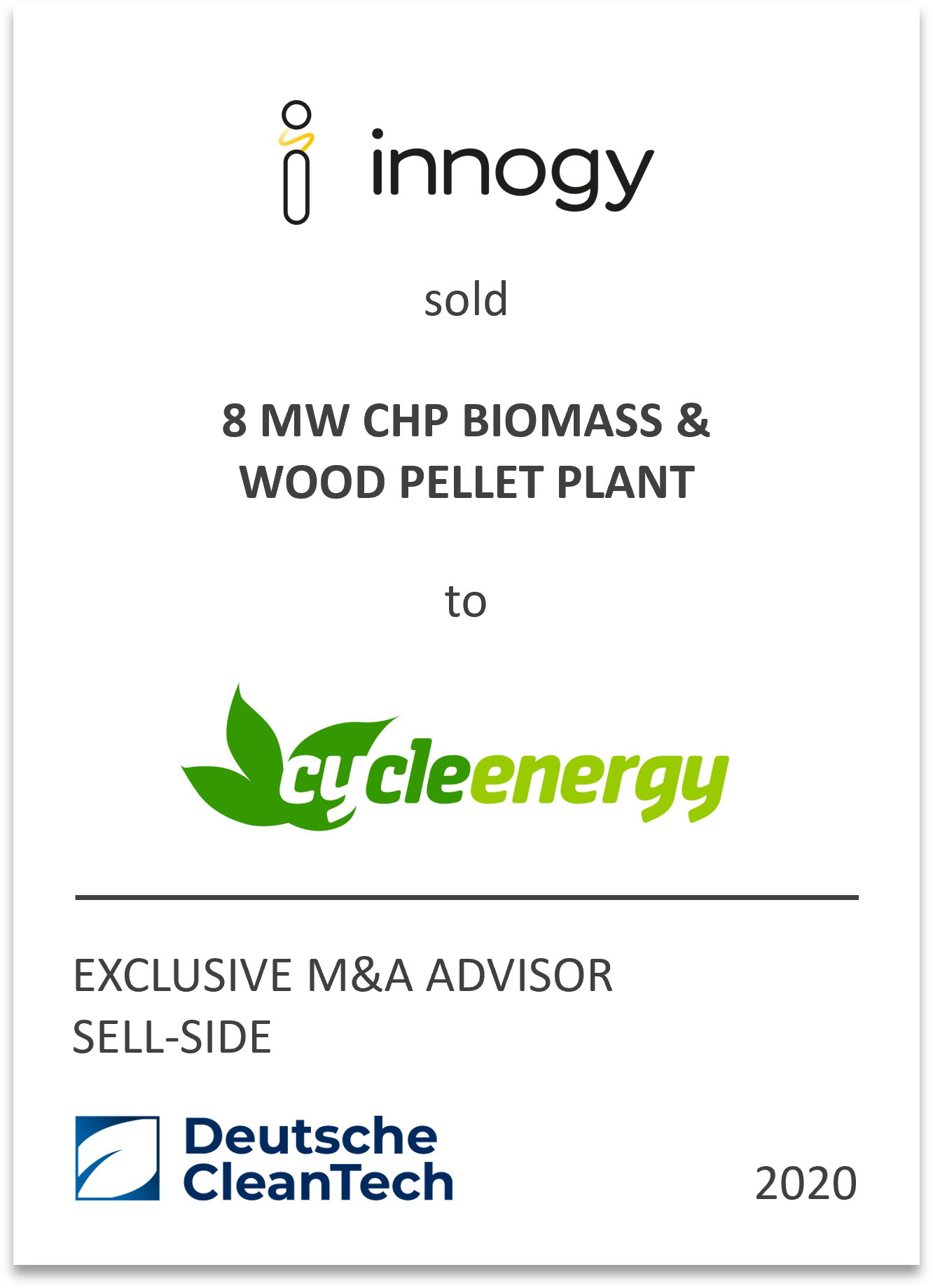 Cycleenergy Holding GmbH, acquired a CHP biomass plant and a wood pellet production plant in Siegen-Wittgenstein from innogy SE